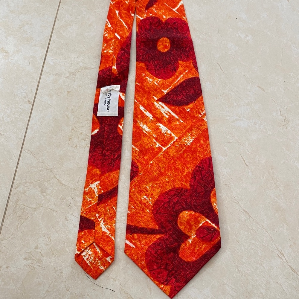 Mens Vintage Liberty House Hawaii Kole Kole Orange Cotton Tie